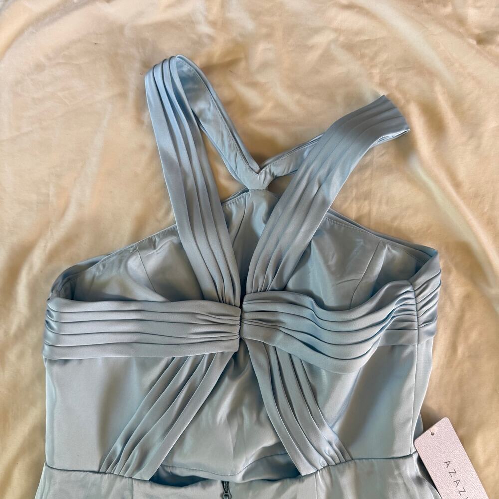 NWT Azazie Sky Blue Halter Cutout Gown 10 Bridesmaid Wedding Guest Slit - Picture 6 of 8